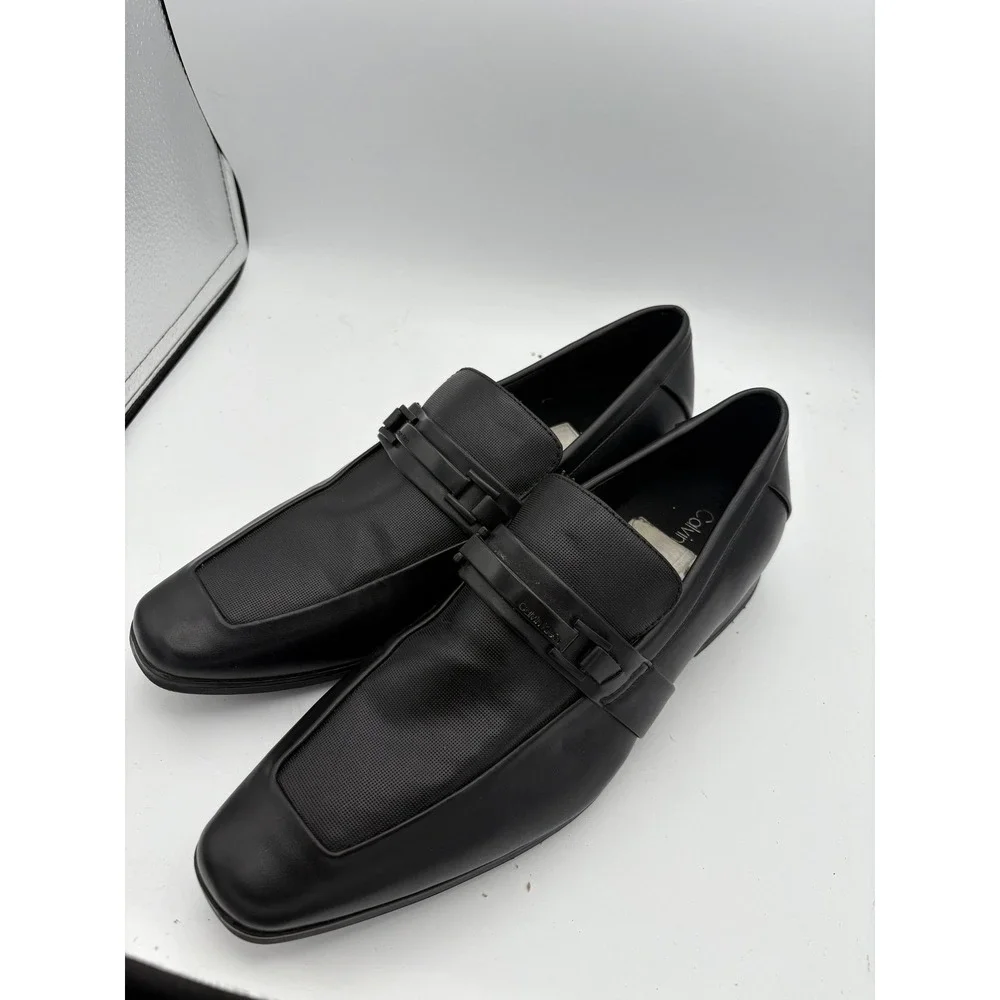 Calvin Klein Shoes Mens Size 10 Black Synthetic Slip On Square Toe Dress Loafers